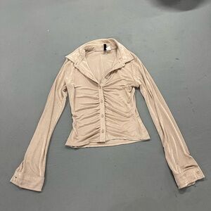 Elegant Tan Button-Up Women's Top